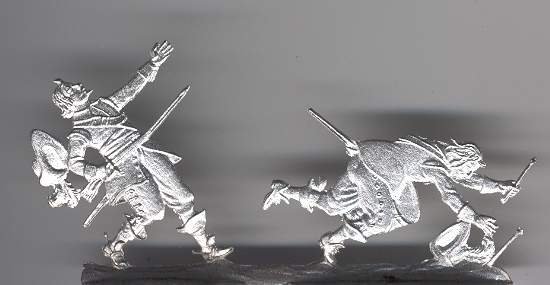 Infanterie-Offizier zu Fuß, rückwärts fallend / Trommler vorwärts fallend